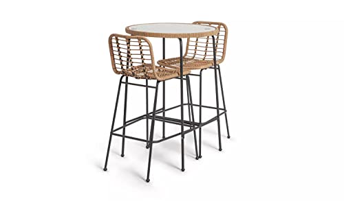 Image of BRISHI Outdoor Bar Set Garden Patio Bar Set 1+2 2 Chairs and Table Set Balcony Bar Table with Stool Set (Honey)