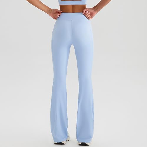 Leggings azules con bolsillos elásticos pantalones de cintura alta deportivos de pierna ancha 4