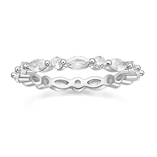 Eamti 925 Sterling Silver Wedding Bands For Women Cubic Zirconia Stackable Rings Full Eternity Band Ring Size 6 #TOP29