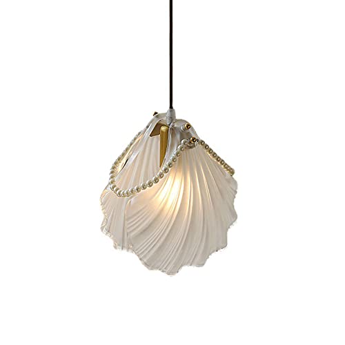 Candelabros Candelabro con borde de perla americana Pantalla de vidrio Lámpara colgante de 1 luz Forma de mini concha Iluminación colgante blanca Creatividad Lámpara de techo con base E27 Lámpara de n