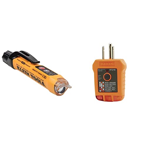 Klein Tools NCVT3P Dual Range Non Contact Voltage Tester & RT210 Outlet Tester, Receptacle Tester for GFCI / Standard North American AC Electrical Outlets, Detects Common Wiring Problems