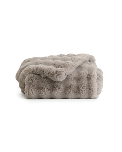 Cozy Earth Bubble Cuddle Blanket - Faux Fur Ultra-Soft Luxury Throw Blanket - Comfortably Weighted Design for Lounging or Sharing - Machine Washable - Light Grey Throw 60 x 50