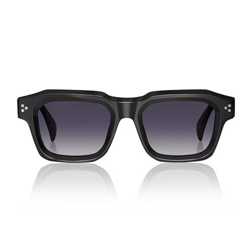 Image of Men's Sculptural Flat-Top Acetate Sunglasses - Bold Square Frame with Spring Hinges & UV400 Protection