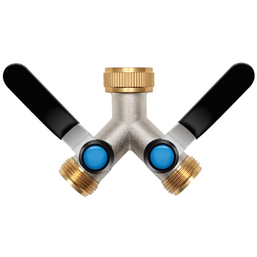 Wasserverteiler 2 Wege, Y Verteiler 3/4 Zoll, Hohe Durchflussmenge Messing Wasseranschluss Verteiler, Verlängerter Griff 3/4 Zoll Adapter für Haus, Hof/Waschmaschine (Großer Strom)