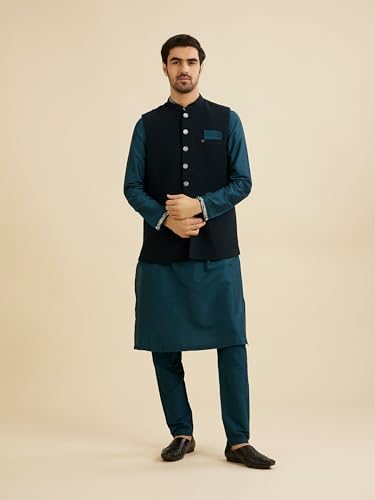 Image of Manyavar Men's Rayon Blend Textured Ethnic Jacket (1pc)