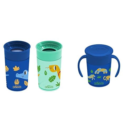 Dr. Brown’s Milestones Cheers 360 Cup Spoutless Transition Cup, Travel Friendly & Leak-Free Sippy Cup Handles for Easy Grip and Leak-Free