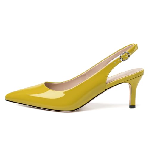 Image of NUMALEO Slingback Heels for Women Pointed Close Toe Kitten Heels Patent Pumps Dress Party Comfy Heeled Sandals Stiletto 2.5 Inch Dress Shoes