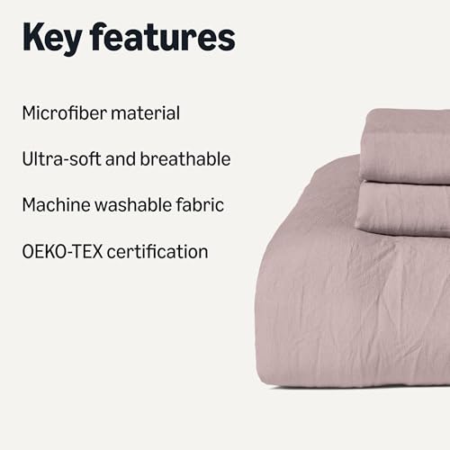 Image of Amazon Basics Brushed Microfiber Comforter Set, Extra Soft with Natural Texture, 3-Piece, Queen /Full, Purple, Oeko-TEX Certified, Warm