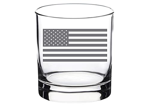 Subdued USA Flag Old Fashioned Whiskey Glass Gift For Military Veteran Active Duty Patriotic American