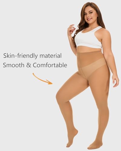 Image of DUCMODA Plus Size Tights for Women, Ultra Soft Solid Color Semi-Opaque Pantyhose, Nylon High Waist Stockings 1X 2X 3X 4X