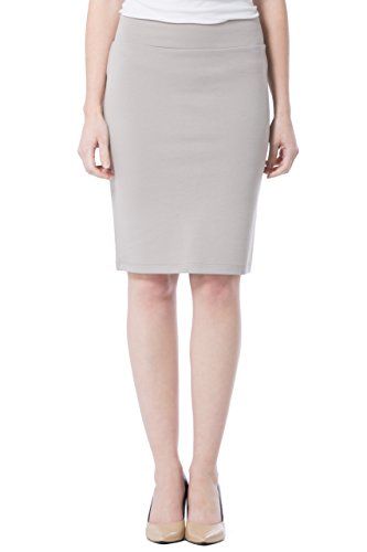 Fishers Finery Women's Ecofabric Ponte Pull On Stretch Above Knee Classic Pencil Skirt - Mid Rise Bodycon With Elastic Waist, Day To Night Everyday Wear (Gray, L) #TOP5
