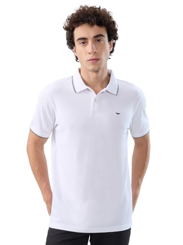 Image of Park Avenue Men Slim Fit Solid Pattern Cotton Polyester Blend Half Sleeve Polo Neck Casual T-Shirt