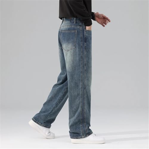 Men's Button Loose Jeans, High Waist Straight Casual Retro Trousers, Stretch Jeans2