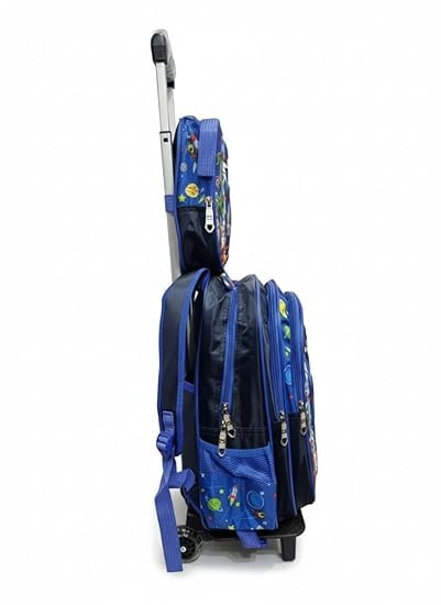 Image of Kids 17 Inch School Backpack Combo Set - Lunch Box Bag & Stationery Pouch | Trolley Bag with 2 Wheels | Durable Polyester Carry-on Travel & School Bag for Boys (Blue 1)