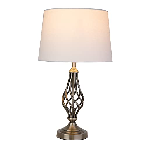 Lighting Supermarket Queenswood Traditional Barley Twist Table Lamp with Ivory Linen Drum Shade - Antique Brass