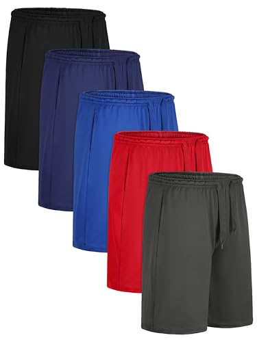 URATOT 5 Pack Boys Athletic Shorts Kids Youth Basketball Shorts Active Performance Quick Dry Gym Elastic Waist with Pockets