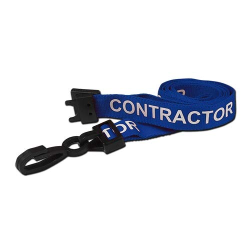 Identity-Plus: Sky Blue Pre-Printed CONTRACTOR Lanyard - Strong Plastic J Clip & Safety Breakaway Point (10)