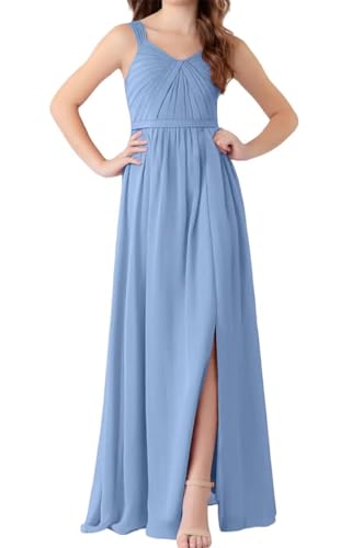 Long Girls's Sleeveless Bridesmaid Dresses for Junior Simple A Line Flower Girl Dress Sleeveless Blue Jr Bridesmaid Dresses for Girl 7-16 Little Infant Junior Formal Gown