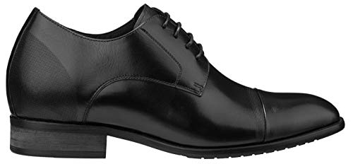 Image of CALTO Men's Invisible Height Increasing Elevator Shoes - Black Premium Leather Lace-up Formal Oxfords - 3 Inches Taller - Y1004 - Size 9.5 D(M) US