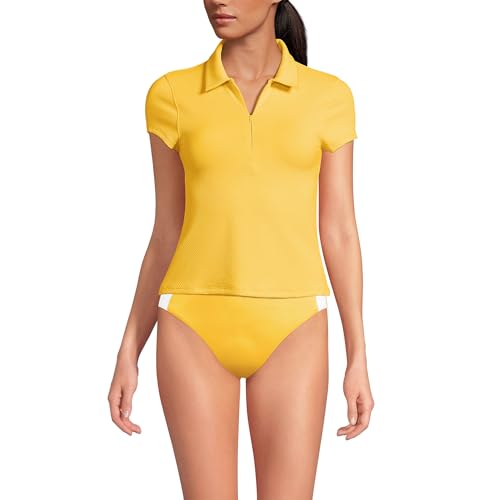 Lands' End Women's Short Sleeve Pique Johnny Collar UPF 50 Rash Guard Small Bright Lemon