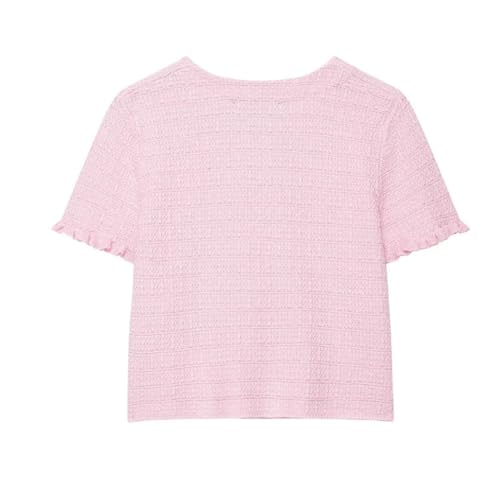 Women's Summer Round Neck Short Sleeved Knitted Button Jacket2