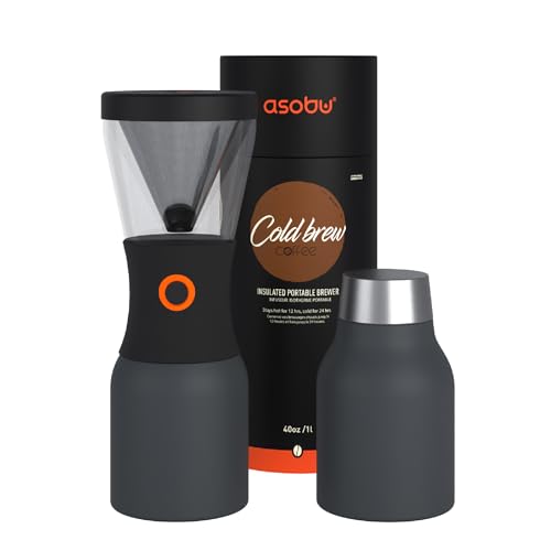 asobu Coldbrew Portable Cold Brew Coffee Maker With a Vacuum Insulated 1 Liter Stainless Steel 18/8 Travel Carafe Bpa Free (Smoke)