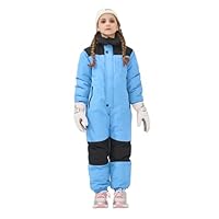Owntop Schneeanzug Kinder - Leichter Schneeoverall Mädchen Jungen, Wasserdicht Winddicht Skianzug für Kinder mit Abnehmbare Kapuze, Verdickt Warm Skioverall (Blau,98)