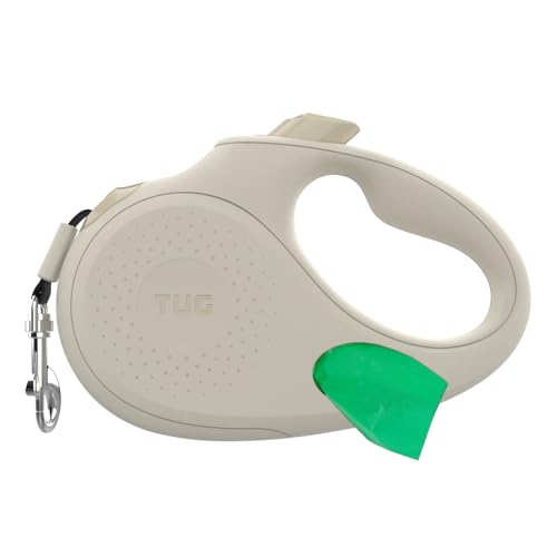 TUG Oval 360 Tangle-Free Retractable Dog Leash with Integrated Waste Bag Dispenser (Small Cream)