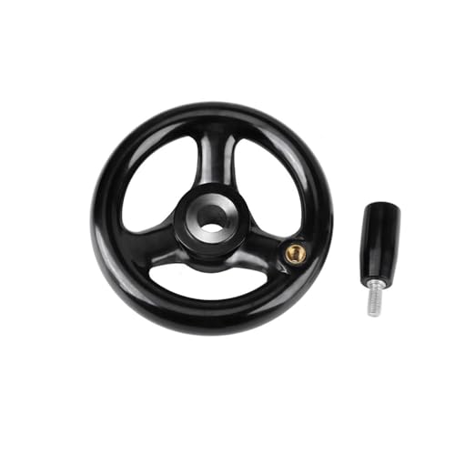 Round Hand Wheel 3 Spoked Lathe Handwheel with Revolving Handle Gumwood Handwheel for Milling Machine Lathe Accessories Black (200mm*18mm Diameter)