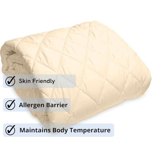 Image of Trance Home Linen 100% Cotton Quilted Mattress Protector| Single Size Bed Quilted Bed Cover |Water Resistant - Breathable and 100% Cotton Pad with Elastic Straps on Corners (72x30 inch, Beige)