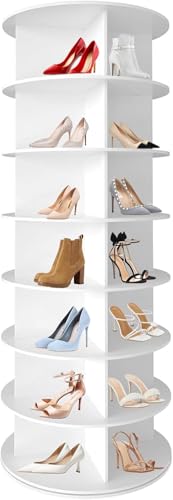 BBTEQEKN 7 Tier Rotating Shoe Rack Tower, Spinning Shoe Display Lazy Susan, Revolving 360 Shoe Rack Storage Round Carousel, Vertical Handbag Rotate Shoes Closet Organization