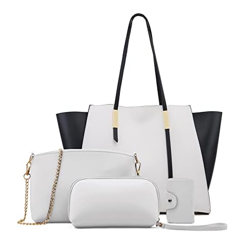 Pahajim Women Fashion Handbags & Shoulder bags Girls Gifts Medium PU Leather Tote Bag Ladies Handbag Make Up Bag Women Purse 4 Pcs Bag Set Lady Top Handle Bag for School Work and Travel Cover
