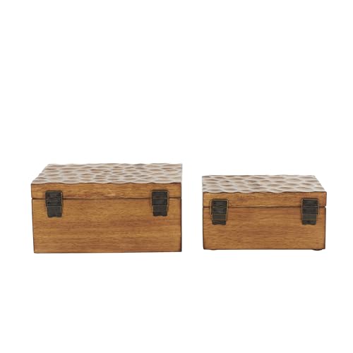 Deco 79 085531 Wood Geometric Decorative Box Textured Concave Honeycomb Storage Decorative Keepsake Boxes thumb #1
