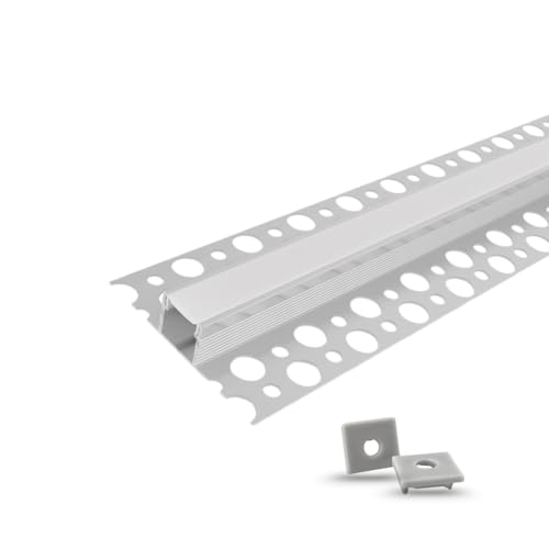 Evotrade Profilé pour carreaux en céramique avec canal pour éclairage LED barres 2 m encastré rétractable + coque lumière continue (plat - plat)