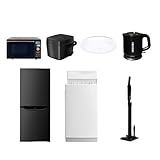 [山善] 【新生活家電7点セット】 家電セット 冷蔵庫106L 洗濯機6kg オーブンレンジ18L 炊飯器3合 シーリングライト6畳 ケトル クリーナー ブラック 一人暮らし