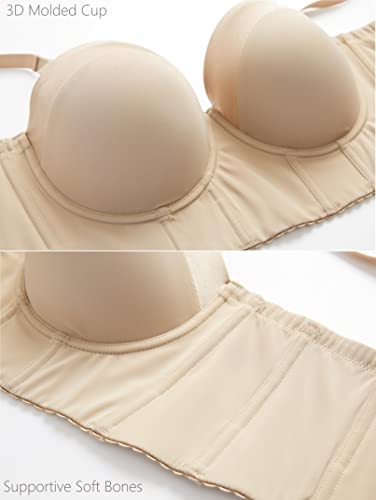 Sea Bbot Plus Size Strapless Bra For Women Longline Bustier Bra Push Up Bra Dark Beige 42C #TOP4