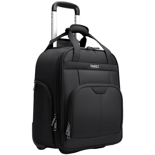 TIAWOLT Multi-functional 16-Inch Underseat Carry on Luggage With Wheels Softside Lightweight Compact Travel Business Suitcase bag for Pilots and Crew,Black
