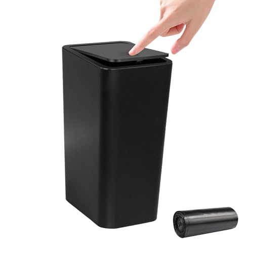 Yeqqzq 10L Touch Top Bin with Garbage Bag, Bathroom Bin with Lid, Plastic Rubbish Trash Can for Office, Living Room, Kitchen (1 PACK)
