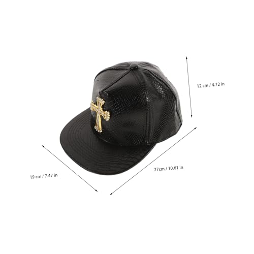 Hip Hop PU Baseball Cap with Alligator Print and Cross Decor Flat Brimmed Hat for Men and Women for Parties and for Outdoor Activities Black2