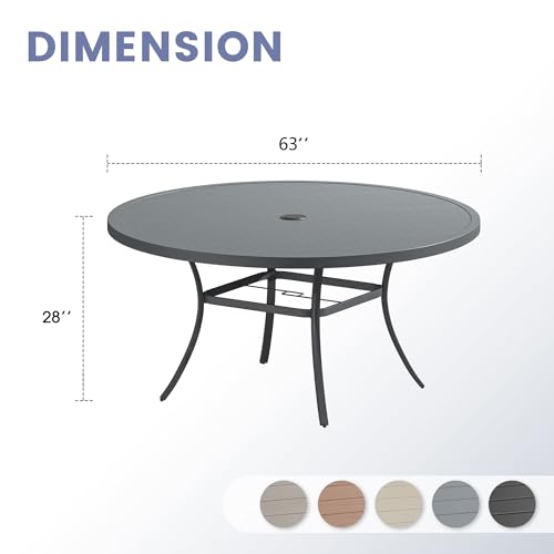 Image of VICLLAX 63 inch Round Patio Table, Outdoor Dining Table for 8-10 with Umbrella Hole for Garden Lawn Deck Backyard, Dark Grey
