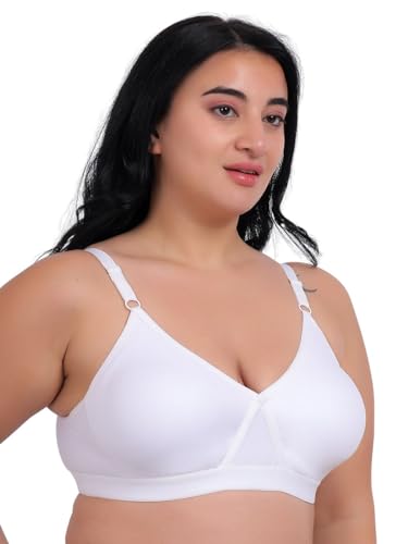 Image of Fabme Women's Cotton Seamless Non-Padded Non-Wired Bra, Cross Belt, Heavy Support, Double Layer Cups, Broad Elastic Bra