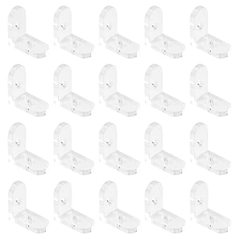 INCREWAY L Brackets, 20Pcs Clear Acrylic Corner Bracket 90 Degree Support Shelf Corner Brace Right Angle Bracket for Furniture Wood Box Fixation, Transparent Cover