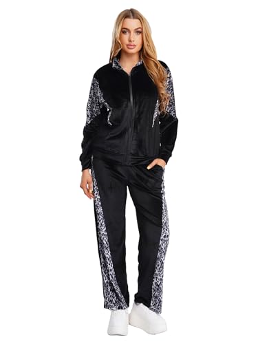 Combinaison sport en velours léopard ample avec chemise à capuche pour femme