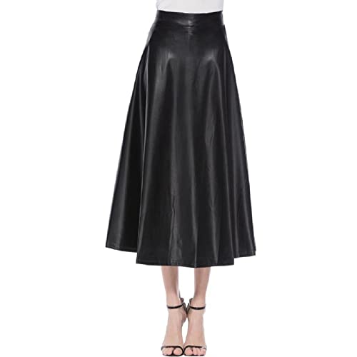 Rock Damen Langer Taille Skirt Linie Falten EIN Langer Einfarbiger Rock Taille Damen Bunter Hoher Rock M Schwarz Cover
