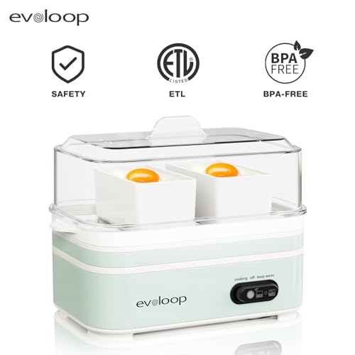 Image of Evoloop Rapid Egg Cooker Electric 6 Eggs Capacity, Soft, Medium, Hard Boiled, Poacher, Omelet Maker Egg Poacher With Auto Shut-Off, BPA Free (Retro Green)