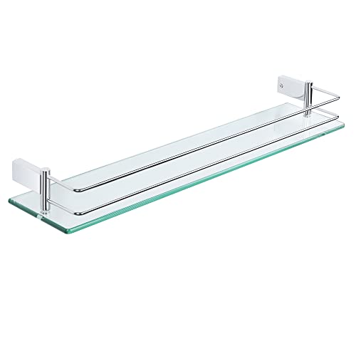 SAYAYO Étagères de Salle de Bain Étagère de Douche en Verre Étagère Murale Rangement Douche avec Tablette, Verre Trempé Rectangulaire, Finition Chrome Poli, 60CM,...