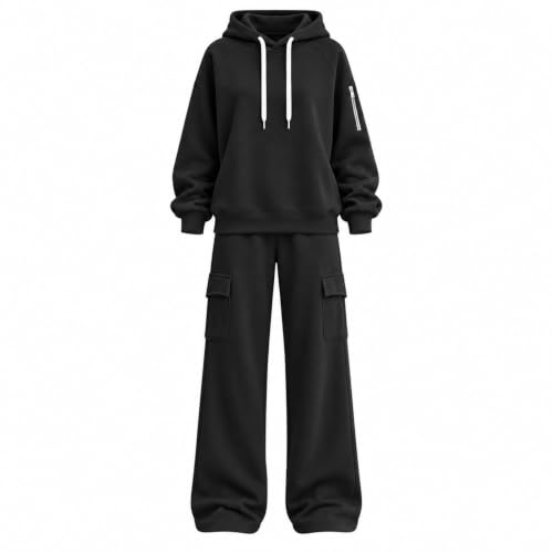Women Sweatsuits 2 Piece Set Pullover Hoodie and Cargo Sweatpants Tracksuit | Travel Sets for Women 2 Piece, Long Sleeve with Zipper, Wide Leg Hiking Sweat Pants with 4 Pockets, Oversized, Winter Outfits - image 4