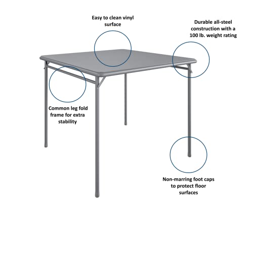 Image of CoscoProducts Premium 5-Piece Table & Chair Dining Set, with 34 inch Vinyl Top Card Table and 4 Fabric Padded Seat & Back Folding Chairs, Gray