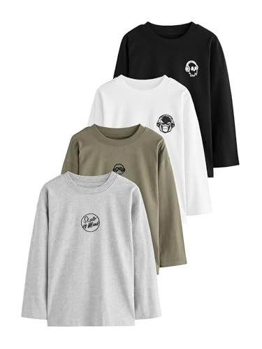 NEXT Jungen 4er-Pack Langarmshirts mit Kleiner Grafik Black/White/Grey Marl/Khaki Numeric_122