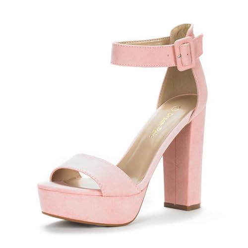 DREAM PAIRS Women's Platform Heel Sandals, Open Toe Ankle Strap Heel Fashion Wedding Party Dress Sandals Shoes 5 Pink/Suede